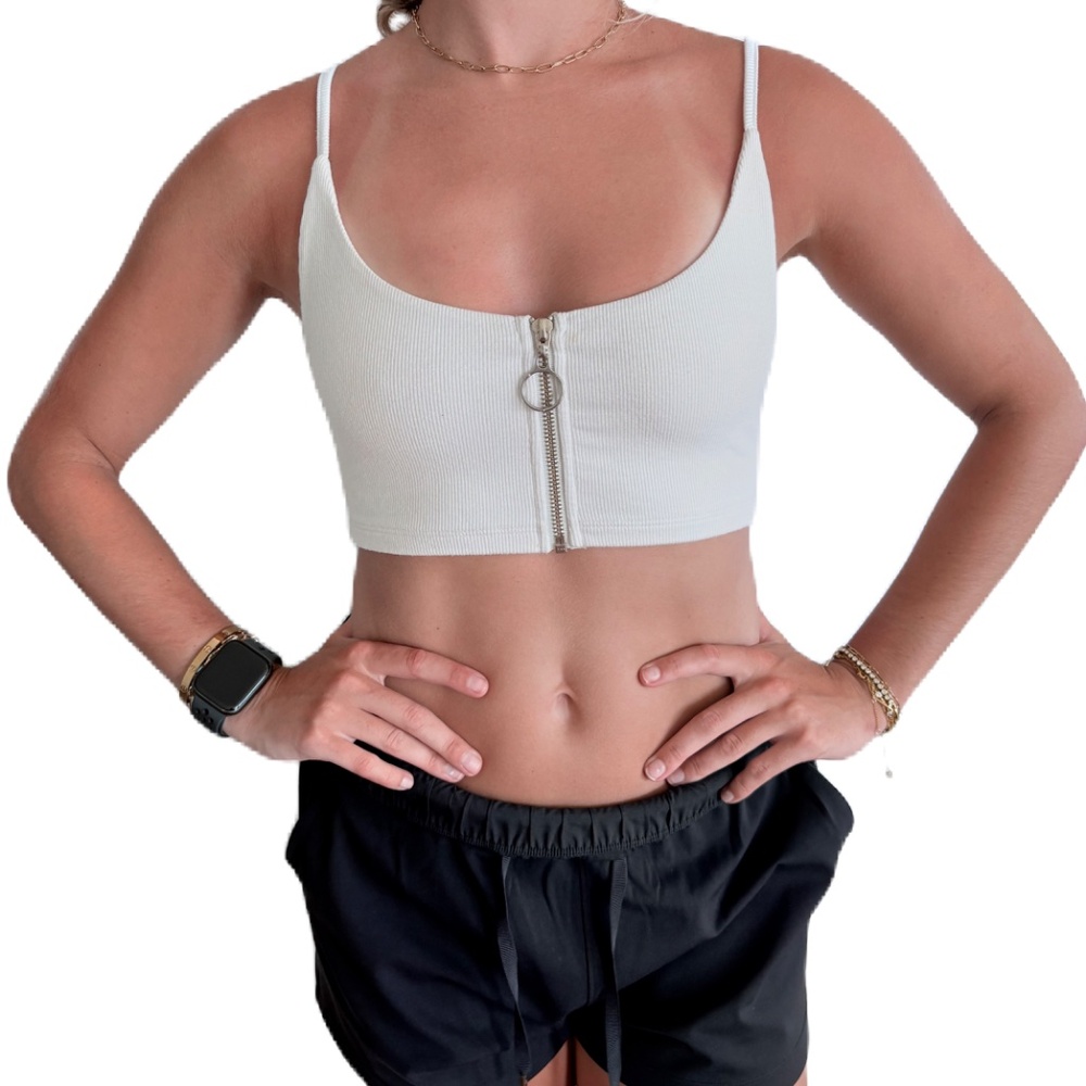 Joah Brown fitted crop zip tank white S/M
